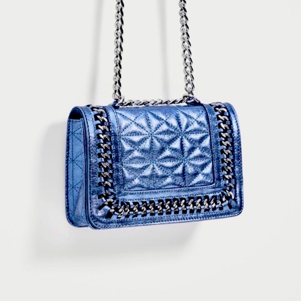 Zara metallic blue quilted crossbody bag
